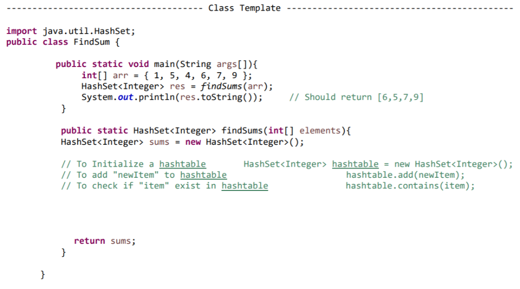 that takes the array input and Creates a hashtable called "hashT" and