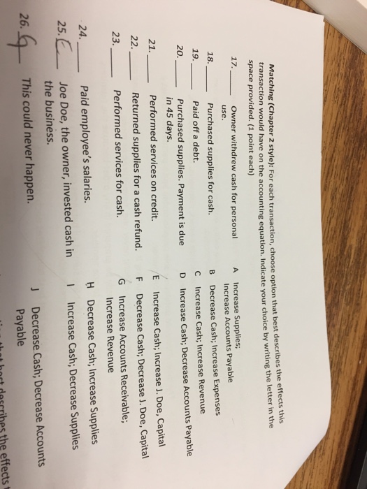  ng (Chapter 2 style): For each transaction, choose option that best