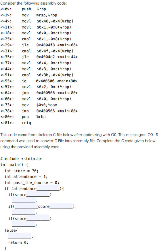 Fill in the blanks with the proper C code given by the