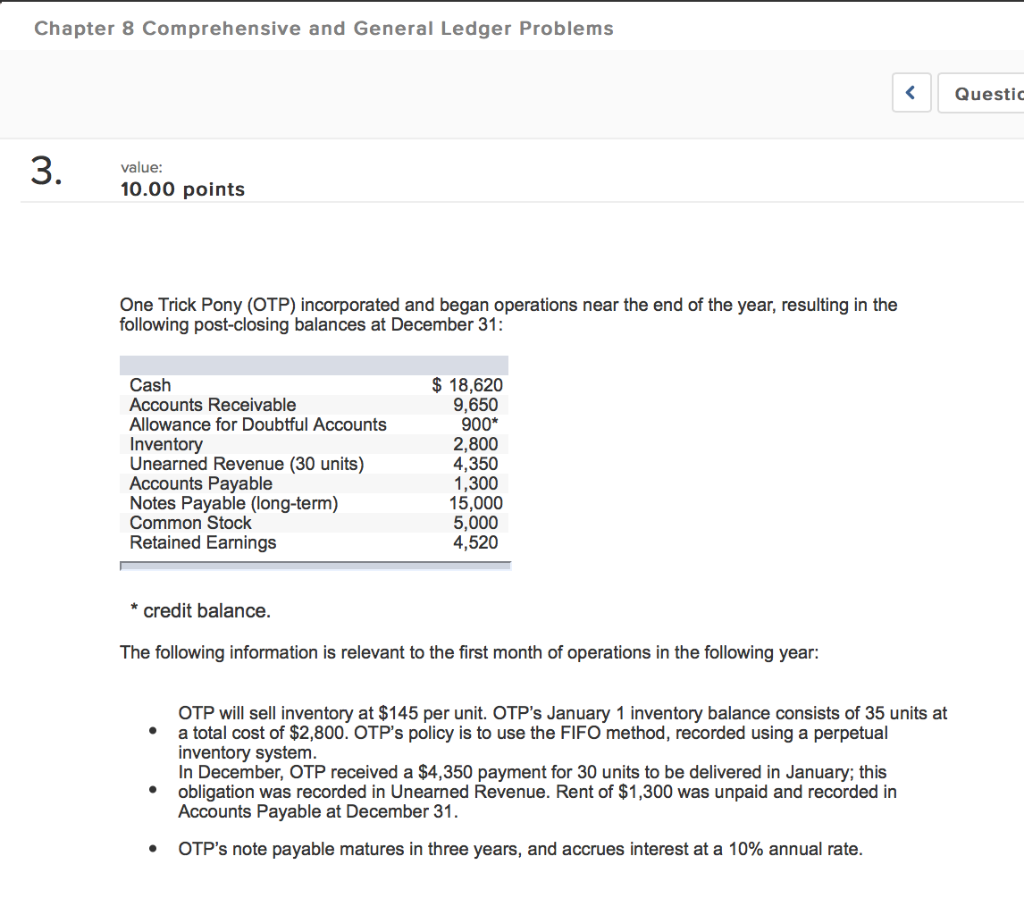  Chapter 8 Comprehensive and General Ledger Problems Questic value 10.00 points