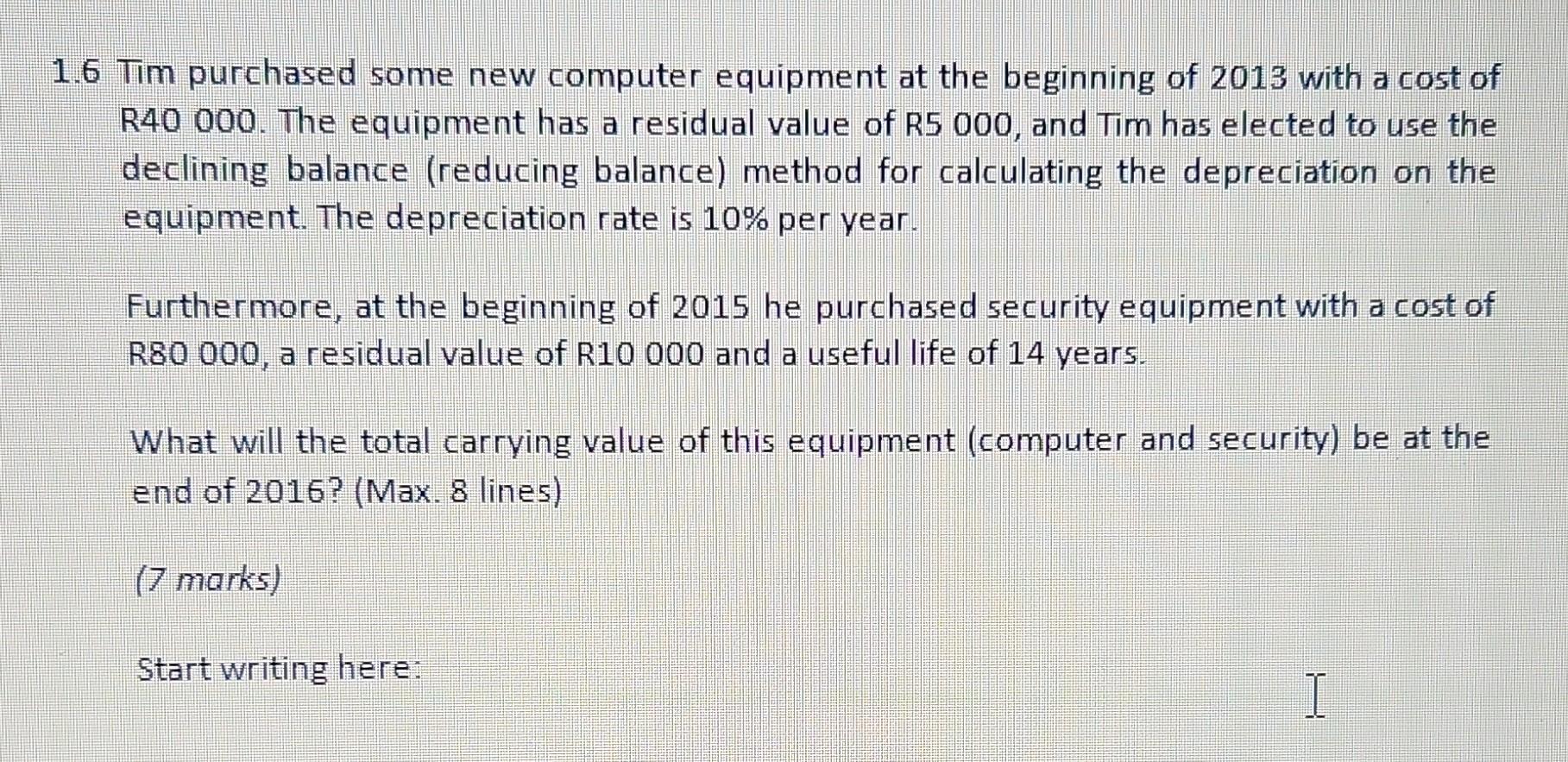 1.6 Tim purchased some new computer equipment at the beginning of