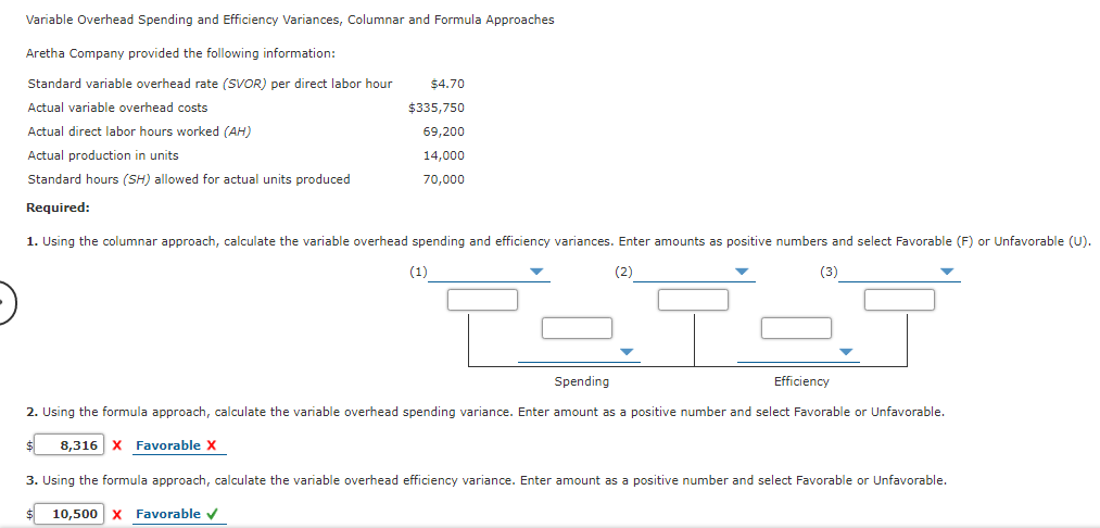  Variable Overhead Spending and Efficiency Variances, Columnar and Formula Approaches Aretha