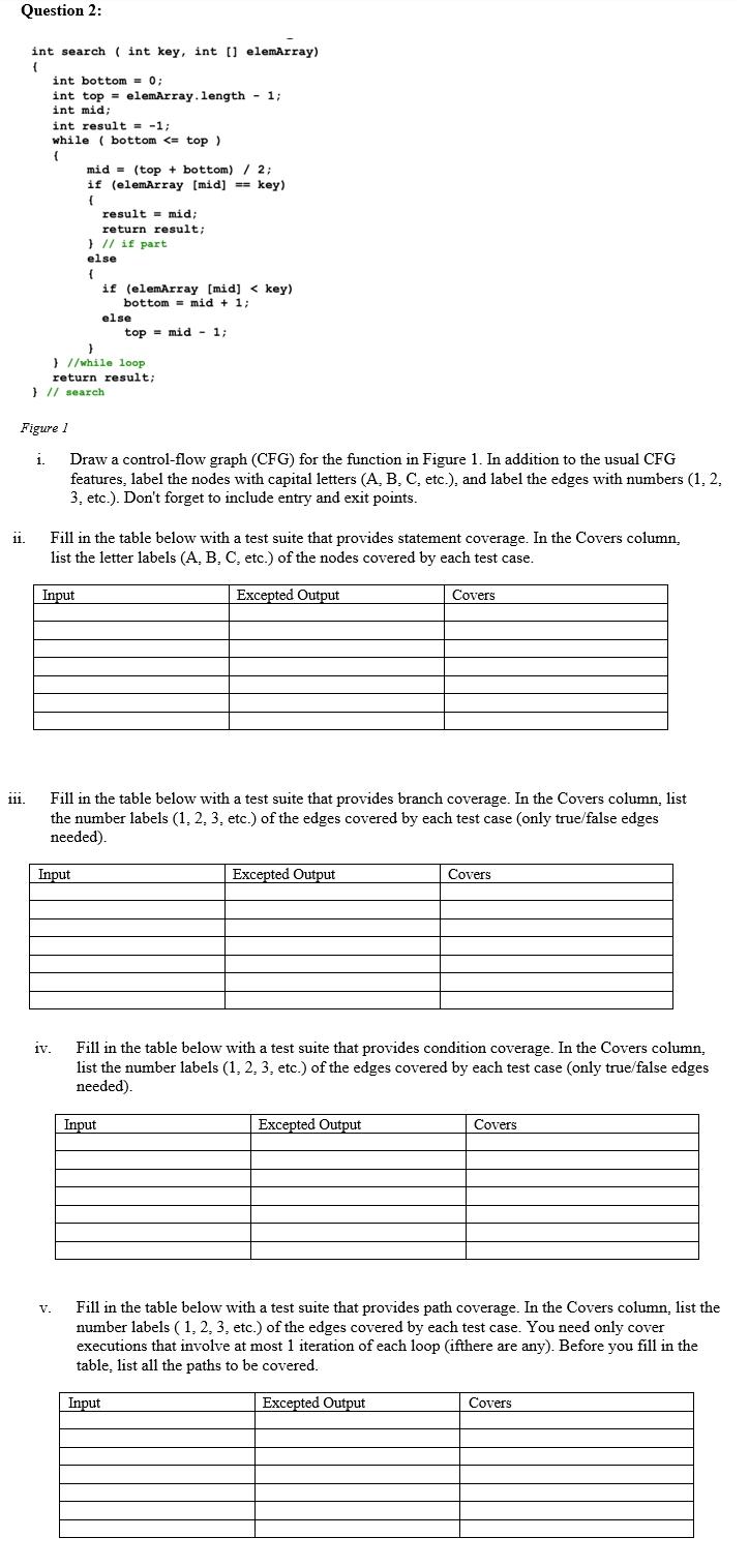  Question 2: int search ( int key, int [] elemArray) \}