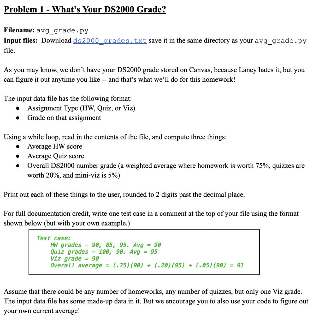Problem 1 - What's your DS2000 Grade? (Please use python to solve
