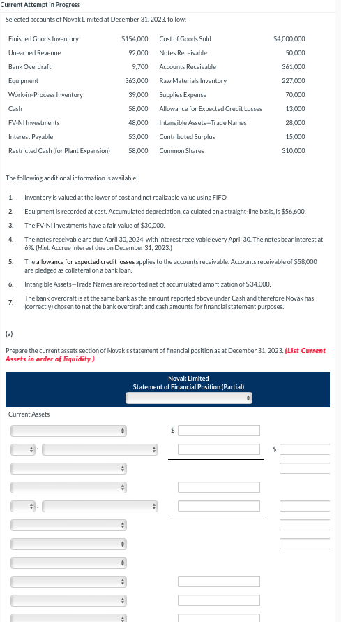  The following additional information is available: 1. Inventory is valued at