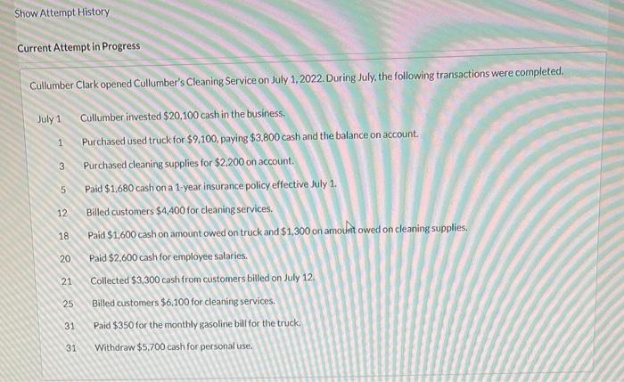  Current Attempt in Progress Cullumber Clark opened Cullumber's Cleaning Service on