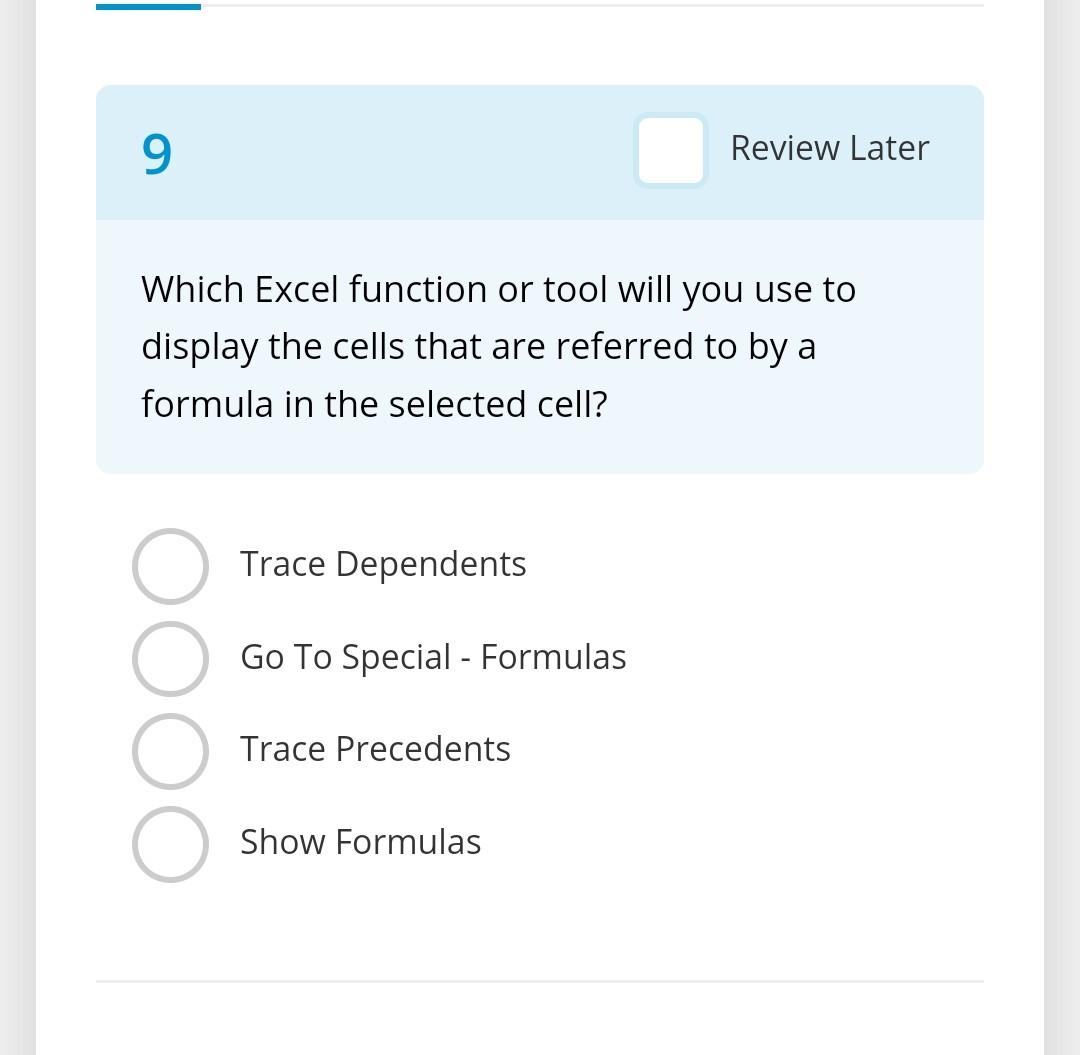  Review Later Which Excel function or tool will you use to