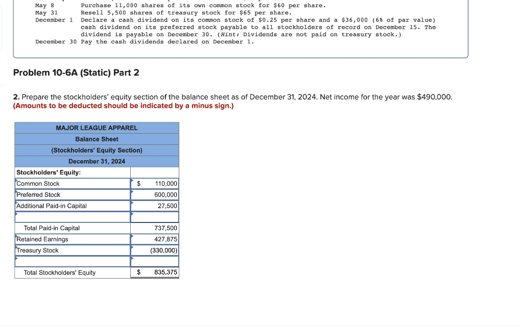 the stockholders' equity section (LO10-2, 103,104,105,107) [The following information applies to the