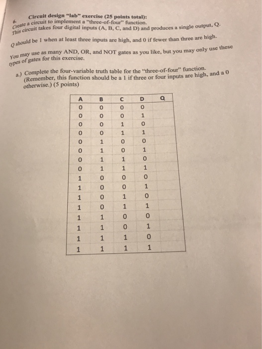  Circuit design "lab" exercise (25 points total): circuit to implement a