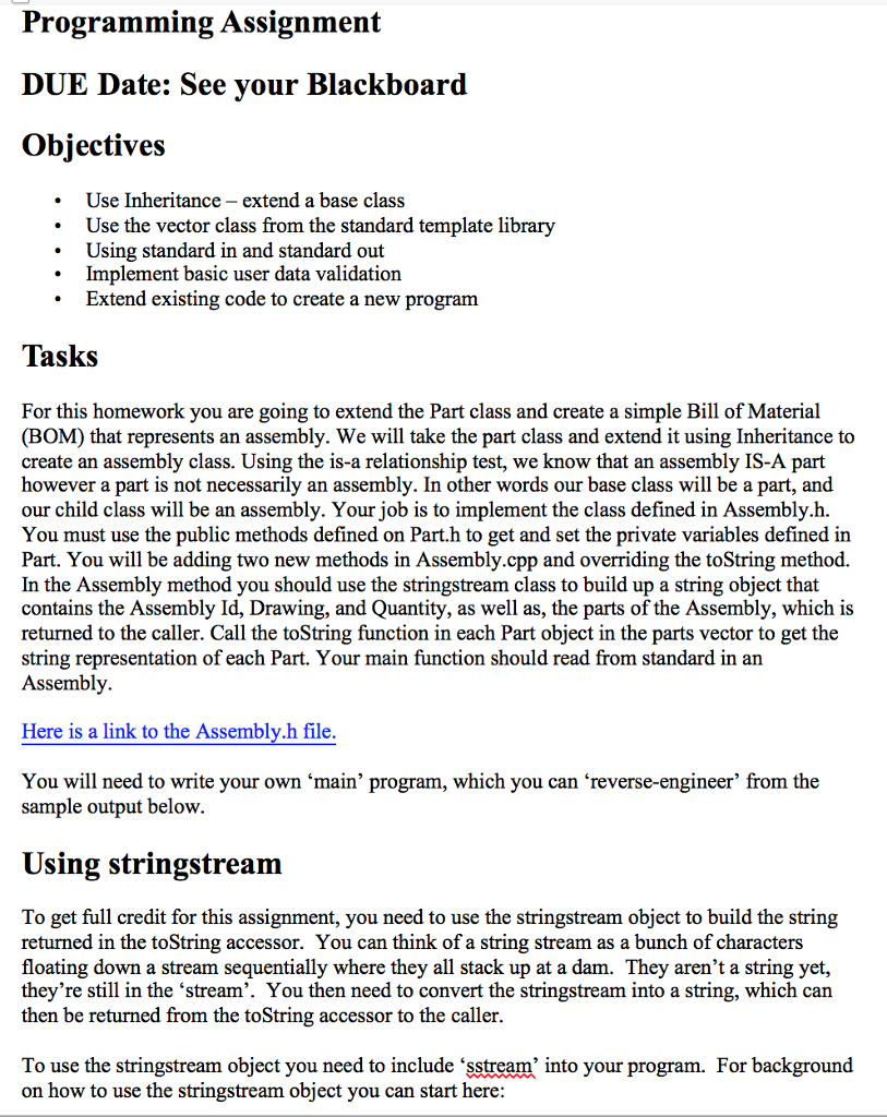  For the given header( Here is a link to the Assembly.h