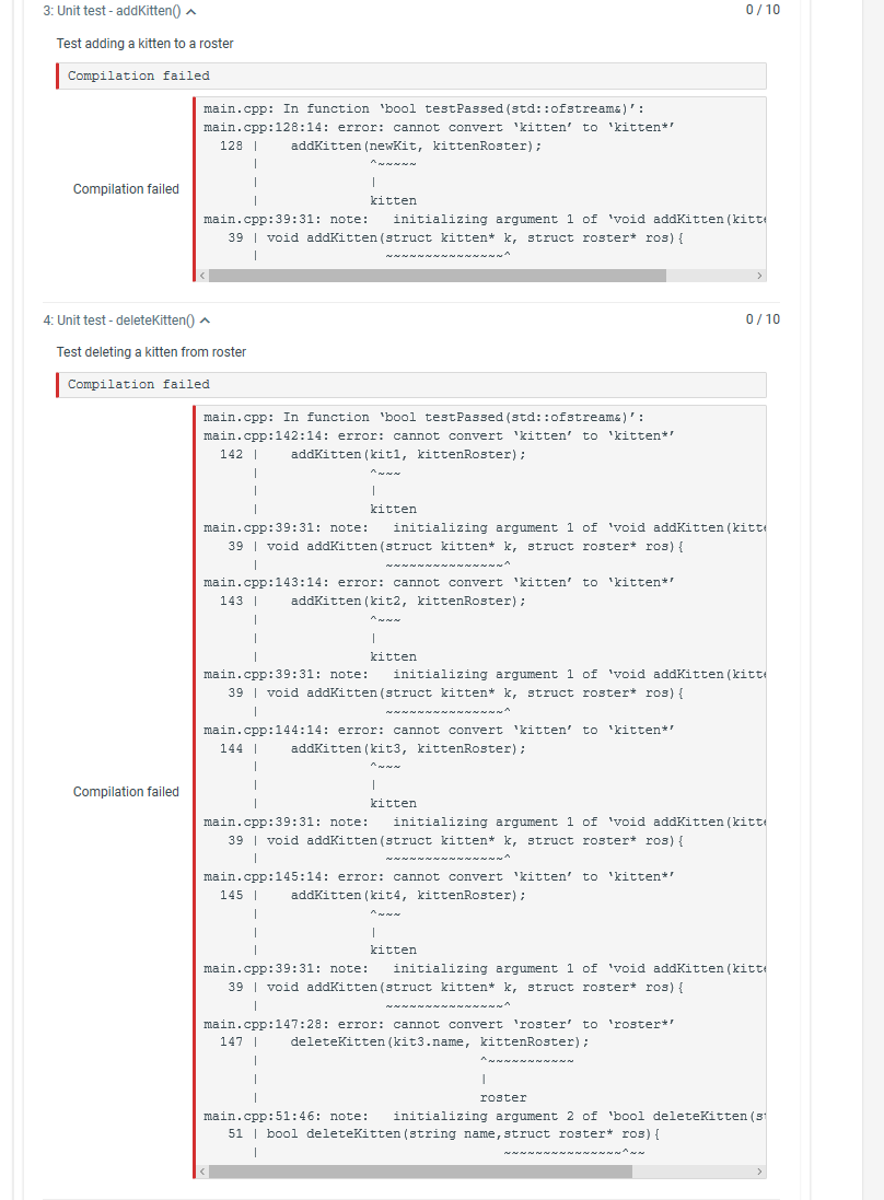 roster* ros){ for(int i=0; isize; i++){ if(ros->kittens[i].name == kit){ return i; }}