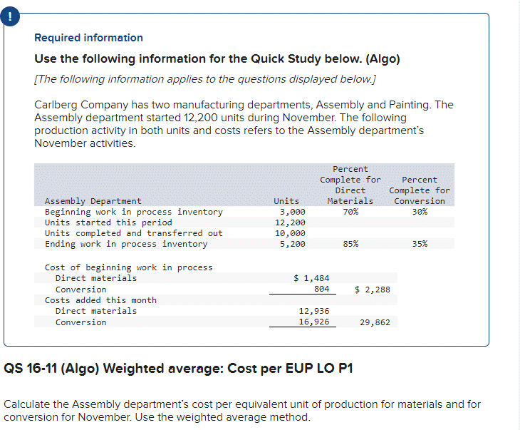 ! Required information Use the following information for the Quick Study