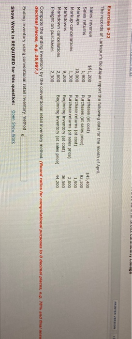  u UUTA y conege PRINTER VERSION Exercise 9-22 The records of