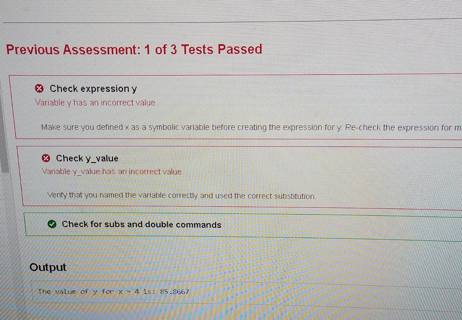 expression shown then use the subs command to evaluate the expression for