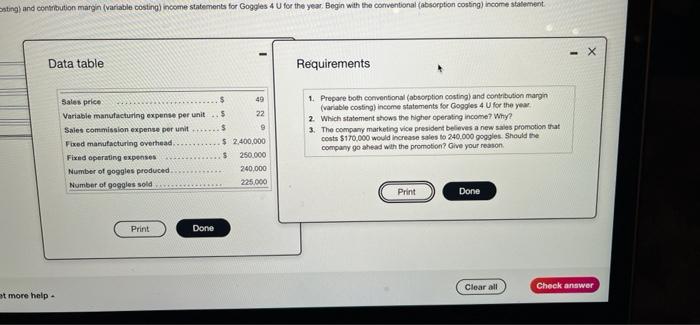 all requirements please :) sting and contribution margin (variable costing) income statements