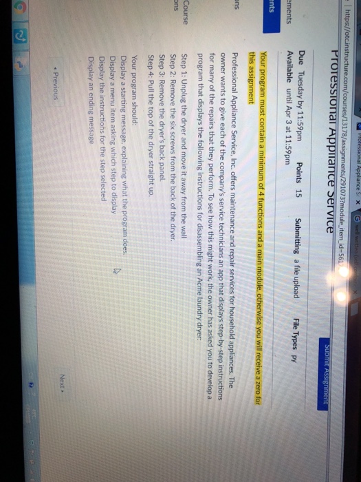  Help me in python https:// 073 Proressional Applrance Service Due Tuesday