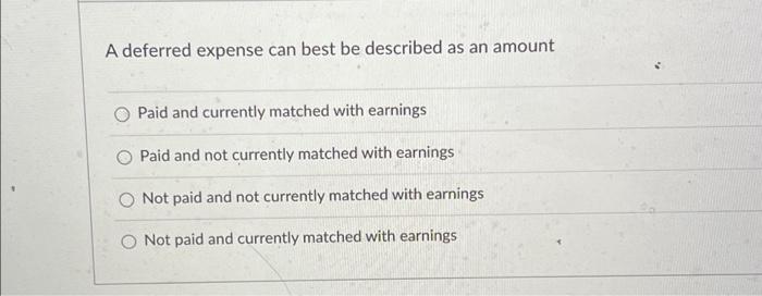  A deferred expense can best be described as an amount Paid