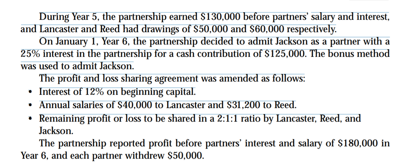 partners capital accounts from January 1, Year 5, to December 31, Year