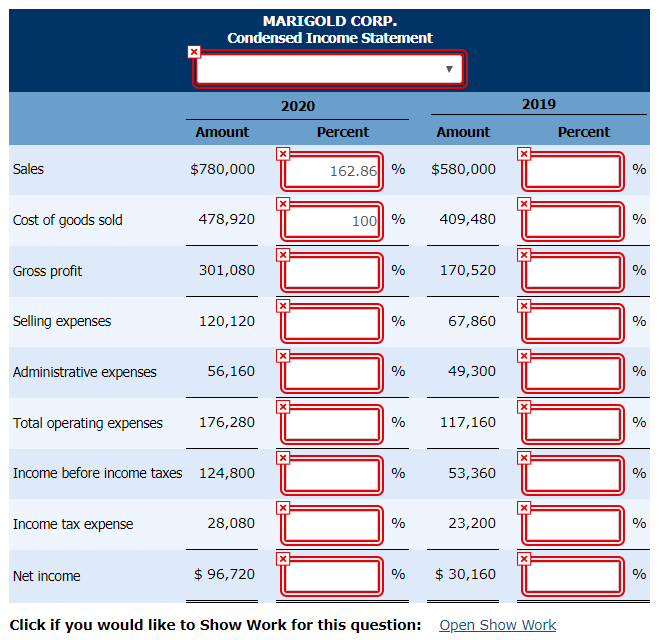 Corp. are presented below 2020 2019 Sales revenue Cost of goods sold