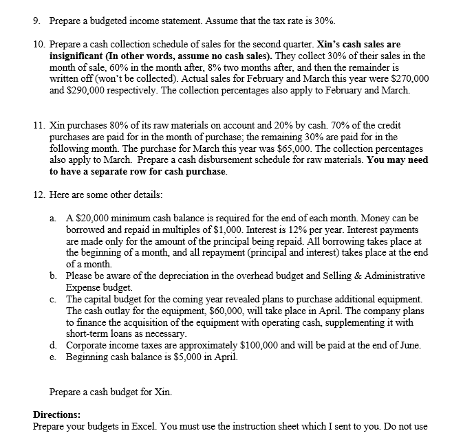  i only need 9.10.11 and 12, please do it in excel