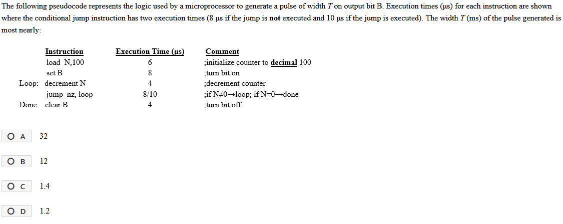  The following pseudocode represents the logic used by a microprocessor to