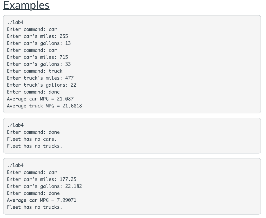 examples as closely as possible: Assignment You will be creating a program