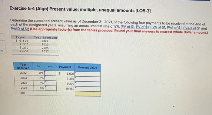 value of the following single amounts (FV of $1. PV of $1.