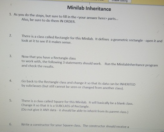  C++, coding on code::Blocks Minilab Inheritance 1. As you do the