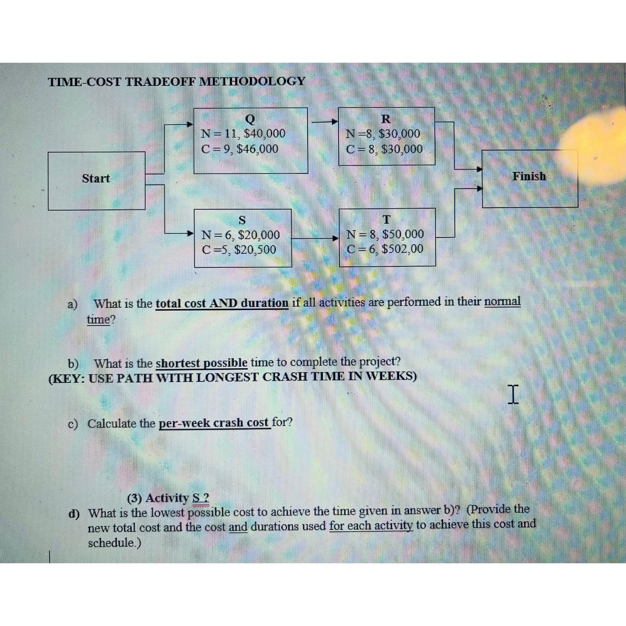  TIME-COST TRADEOFF METHODOLOGY a) What is the total cost AND duration