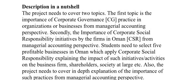  Description in a nutshell The project needs to cover two topics.