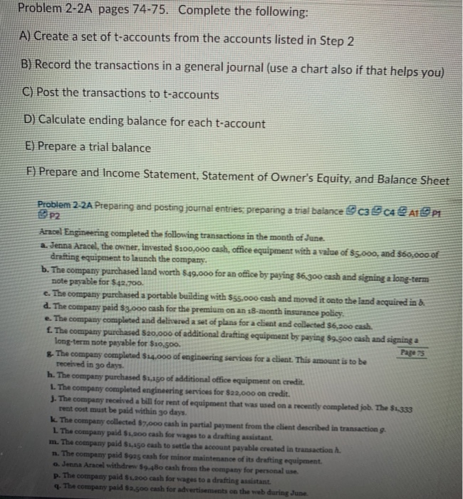 Problem 2-2A pages 74-75. Complete the following: A) Create a set