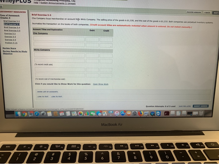  t SSIGNMENT RESOURCES Cogy of Homework Chapter 5 Brief Exercise 5-3