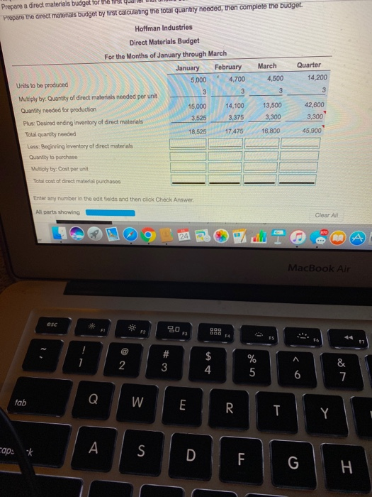  Prepare a direct materials budget for the first qua Prepare the