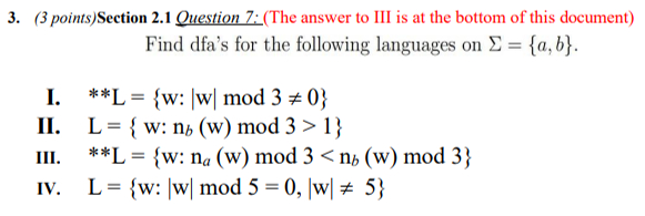  (3 points)Section 2.1 Question 7 : (The answer to III is