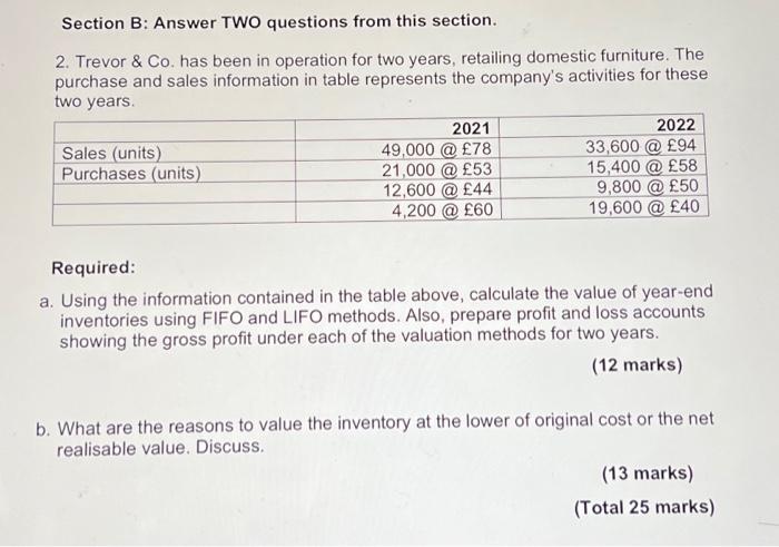  Section B: Answer TWO questions from this section. 2. Trevor \&