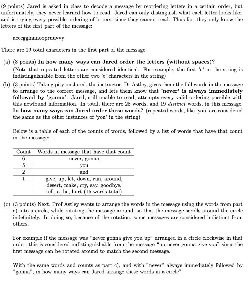  ( 9 points) Jared is asked in class to decode a