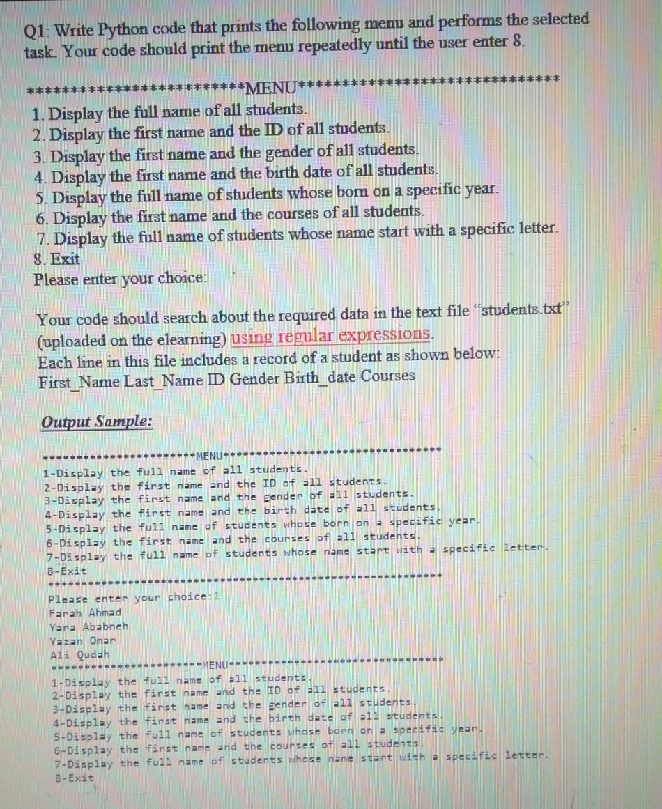  Solve this python File content Q1: Write Python code that prints