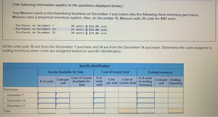 units @ $24.ee cost Purchases on December 21 30 units $29.00 cost