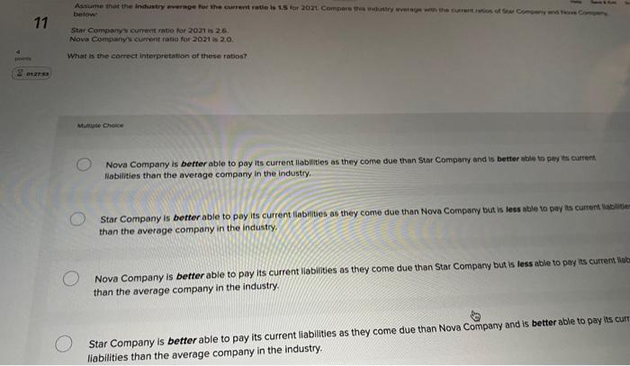  Assume that the industry average for the current ratio is 1.5