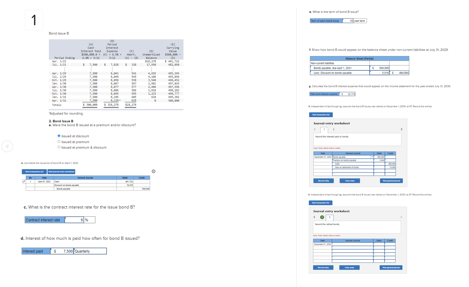  f. Show how bond B would appear on the balance sheet