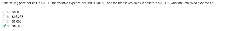 If the selling price per unit is $29.00, the variable expense