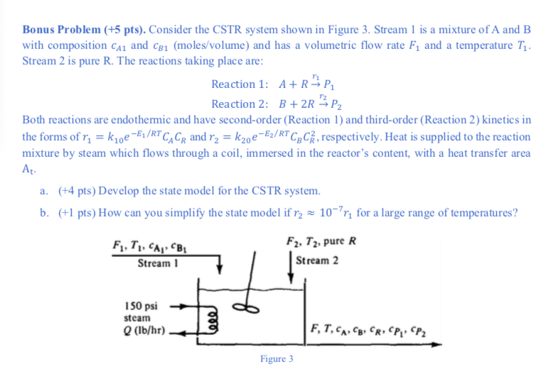  Bonus Problem ( +5pts). Consider the CSTR system shown in Figure