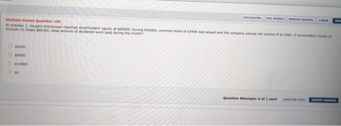  CALCULATOR FULL SCREEN PRINTER VERSION BACK NE Multiple Choice Question 159