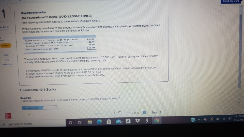  Check my work 1 Required Information The Foundational 15 (Static) [L010-1,