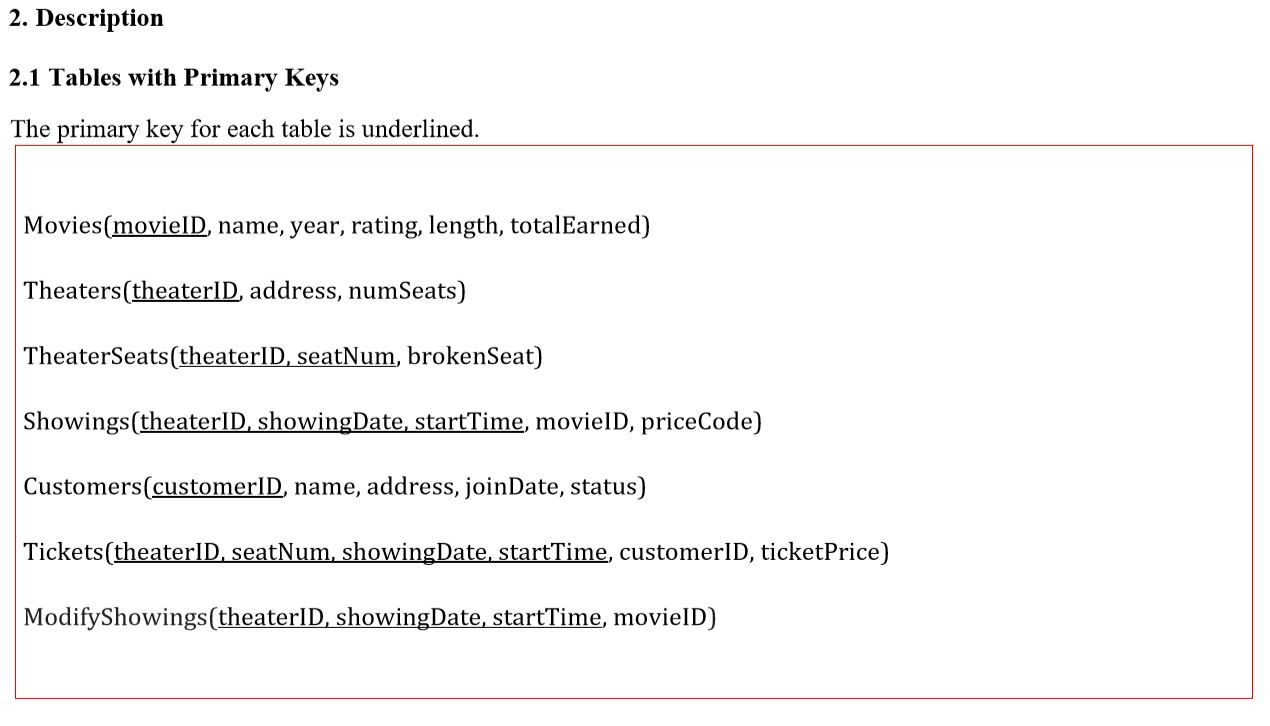Write SQL Statements 2. Description 2.1 Tables with Primary Keys The primary