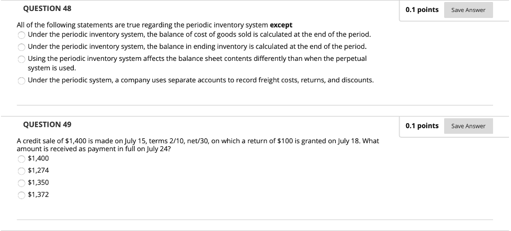 Sold Purchases Accounts Receivable QUESTION 28 0.1 points Save Answer Which of