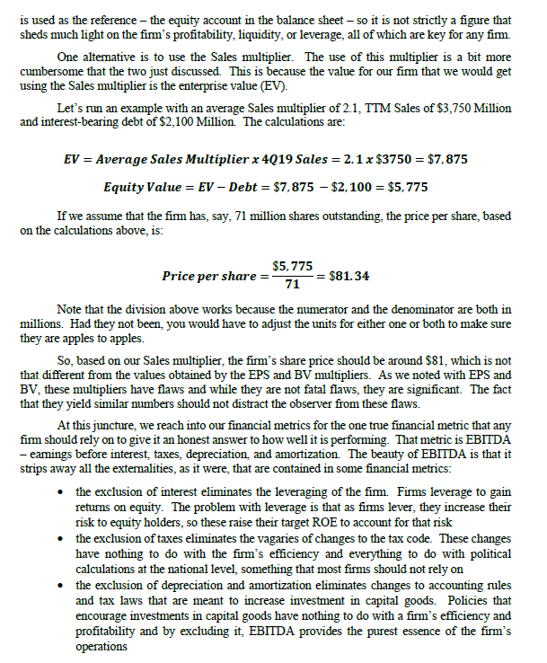 Value Equity Value Average Sales JTM Sales (Last 4Q) Firm Value Debt