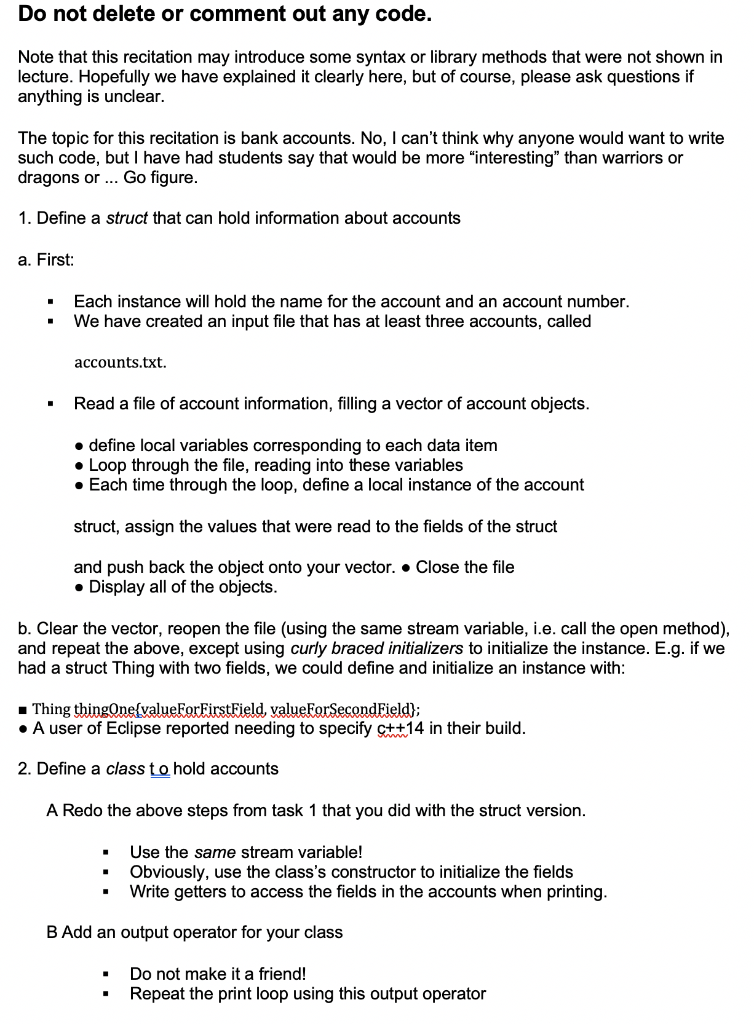  Do not delete or comment out any code. Note that this