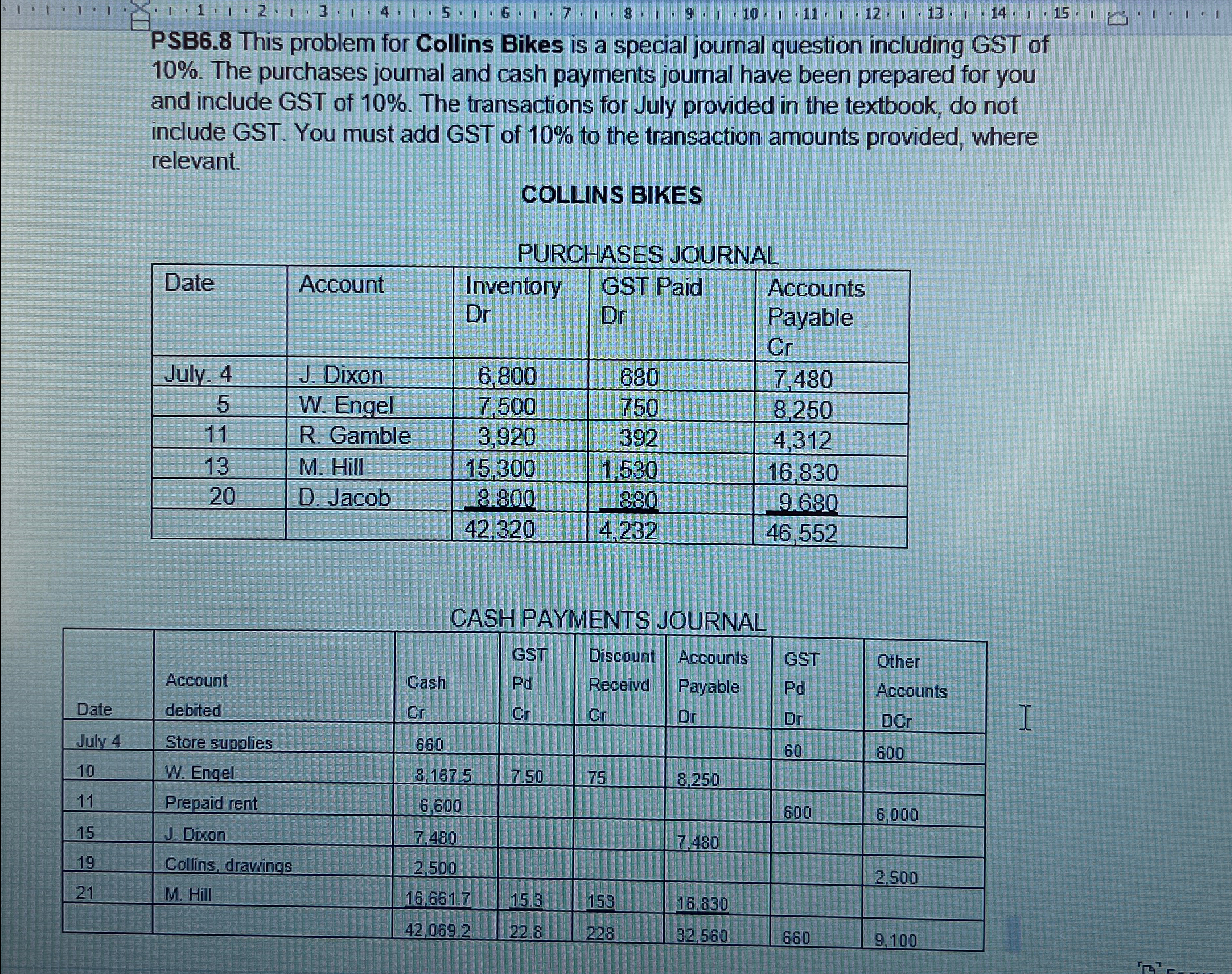  PSB6.8 This problem for Collins Bikes is a special journal question