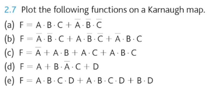  2.7 Plot the following functions on a Karnaugh map (a) F